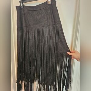 Black suede fringe skirt